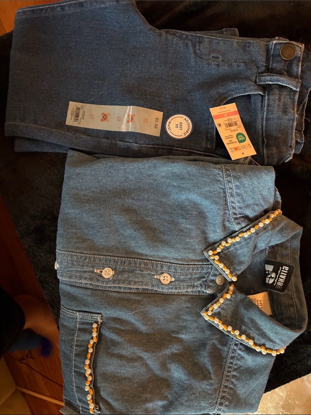 Embellished Denim Jacket and Jeans Set - Blue Toddler girls